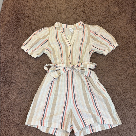 Anthropologie Amadi Striped 100% Cotton Romper Short Sleeve Belted M NEW $140 - Picture 2 of 13